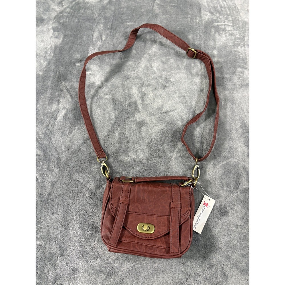 Charming Charlie Womens Satchel Crossbody Bag Small Burgundy Faux Leather